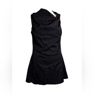 PRETTYLITTLETHING Black Trim Shift Mini Dress Gold Detail Sleeveless Size 4